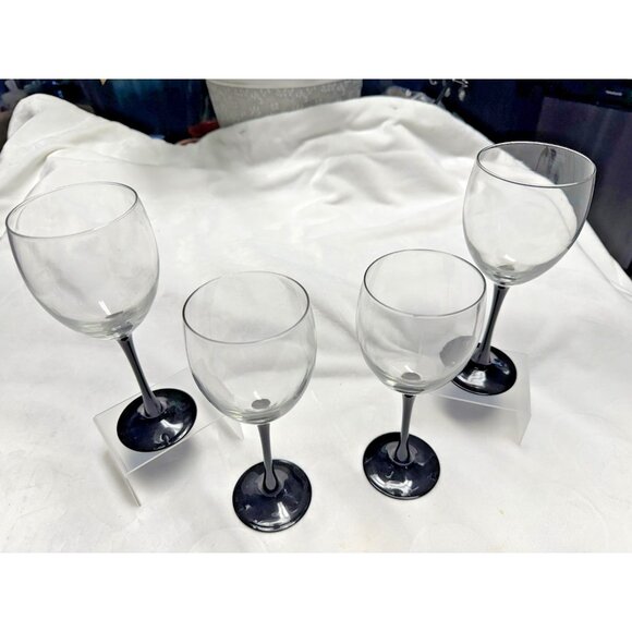 4 Vintage Luminarc Crystal Wine Glass Elegant Black Stem France - Picture 1 of 5